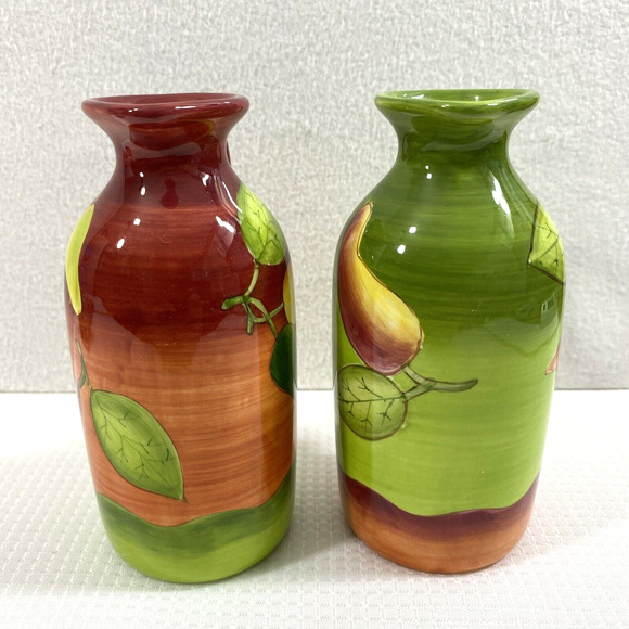 Vinegar & Oil Cruet Set Ceramic Chili Peppers Home Decor Handle Spout - Picture 8 of 12